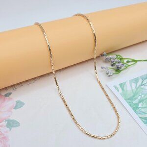 Slim Rose Gold Rectangle Link Necklace, 19.7 Inch Polished Chain, XPNL0038